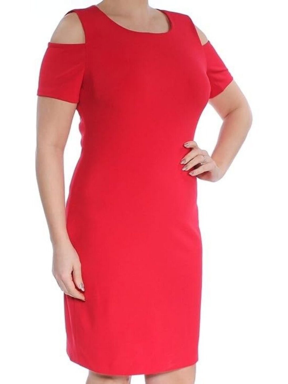 Tommy Hilfiger Red Sheath Dress Size 14 Stretch Crepe Career Party Cold Shoulder